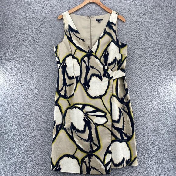 Ann Taylor Dress Womens 10 Beige Faux Wrap Sleeveless Cotton Poplin Knee Length - Picture 1 of 11